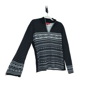 Krimson Klover Merino Wool Blend 1/4 Zip Sweater Nordic Fair Isle Apres Ski LG